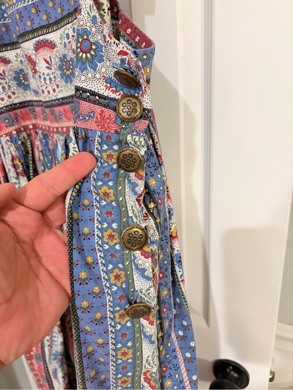 Vintage On the Verge 80s 90s Bandana Floral Apron Maxi Dress USA Large - Picture 5 of 8